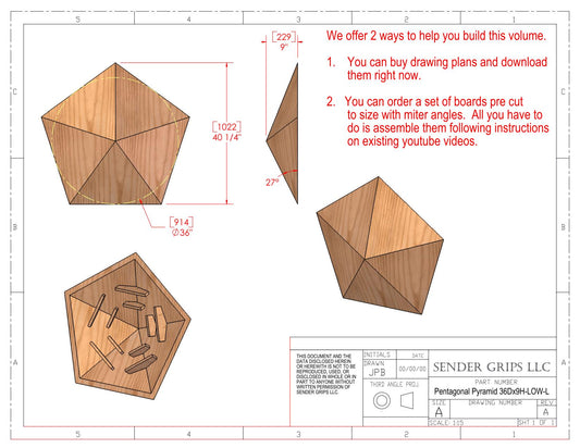 Pentagonal Pyramid Climbing Volume (Medium)  36"(914mm) dia. x 9"(228mm) Tall Plans