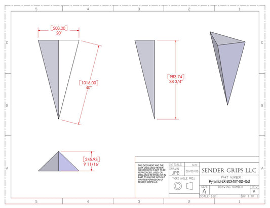 Plans for Triangular Pyramid - 20"(508mm) x 40"(1016mm) Side Lengths x 9.7"(246mm) Tall-Pyramid-3X-20X40Y-0D-45D