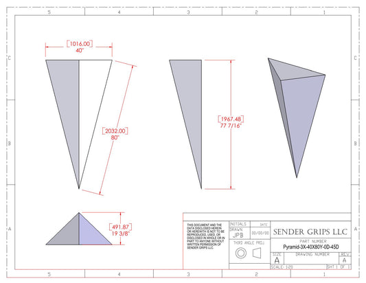 Plans for Triangular Pyramid - 40"(1016mm) x 80"(2032mm) Side Lengths x 19.4"(493mm) Tall-Pyramid-3X-40X80Y-0D-45D