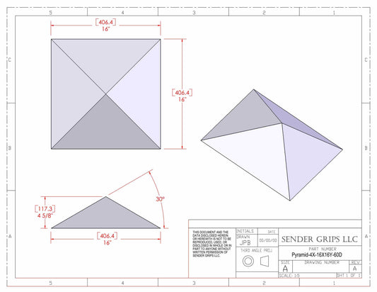 Plans for 4 Sided Pyramid - 16"(406mm) Sides x 4.6"(117mm) Tall-Pyramid-4X-16X16Y-60D