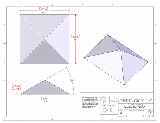 Plans for 4 Sided Pyramid - 24"(610mm) Sides x 7"(178mm) Tall-Pyramid-4X-24X24Y-60D