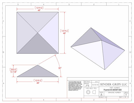 Plans for 4 Sided Pyramid - 48"(1219mm) Sides x 14"(356mm) Tall-Pyramid-4X-48X48Y-60D