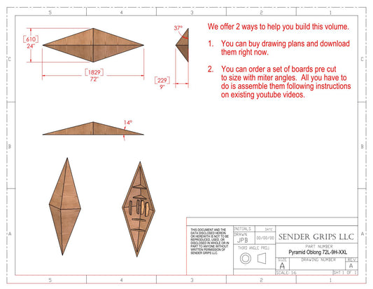 Pyramid Oblong Climbing Volume (XX Large)  72"(1829mm) long x 9"(229mm) Low Plans