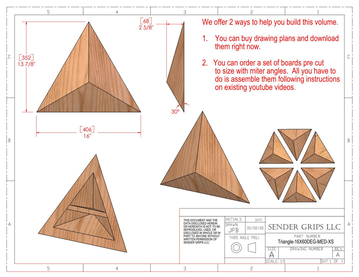 Triangular Pyramid Climbing Volume (X Small)  16"(406mm) side x 60 deg Medium Height Plans