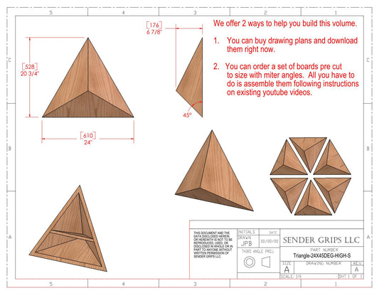 Triangular Pyramid Climbing Volume (Small)  24"(610mm) side x 45 deg Tall Height Plans