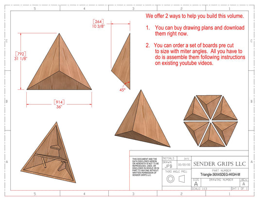 Triangular Pyramid Climbing Volume (Medium)  36"(914mm) side x 45 deg Tall Height Plans