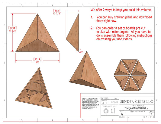 Triangular Pyramid Climbing Volume (Large)  48"(1219mm) side x 45 deg Tall Height Plans