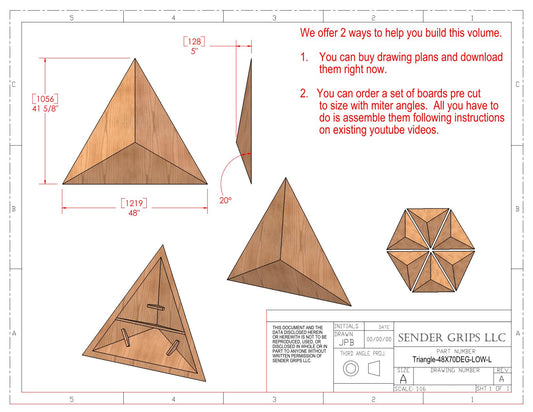 Triangular Pyramid Climbing Volume (Large)  48"(1219mm) side x 70 deg Low Height Plans