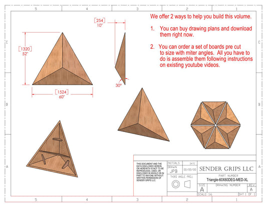 Triangular Pyramid Climbing Volume (X Large)  60"(1524mm) side x 60 deg Medium Height Plans