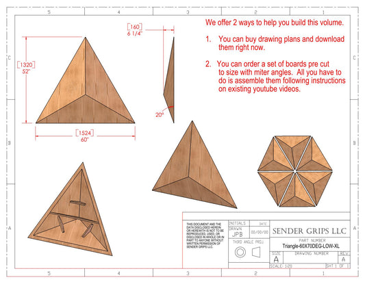 Triangular Pyramid Climbing Volume (X Large)  60"(1524mm) side x 70 deg Low Height Plans