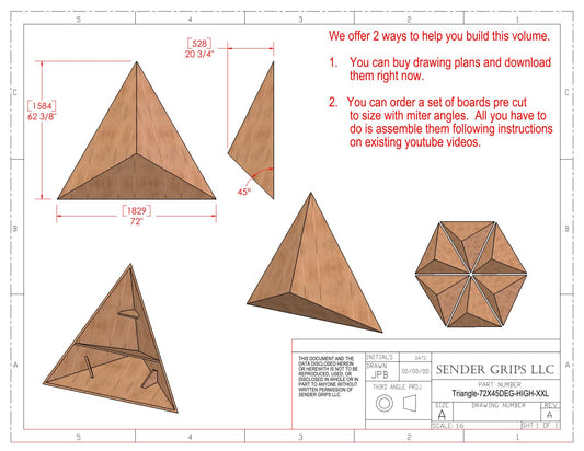 Triangular Pyramid Climbing Volume (XX Large)  72"(1829mm) side x 45 deg Tall Height Plans