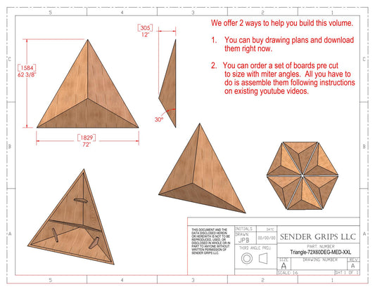 Triangular Pyramid Climbing Volume (XX Large)  72"(1829mm) side x 60 deg Medium Height Plans