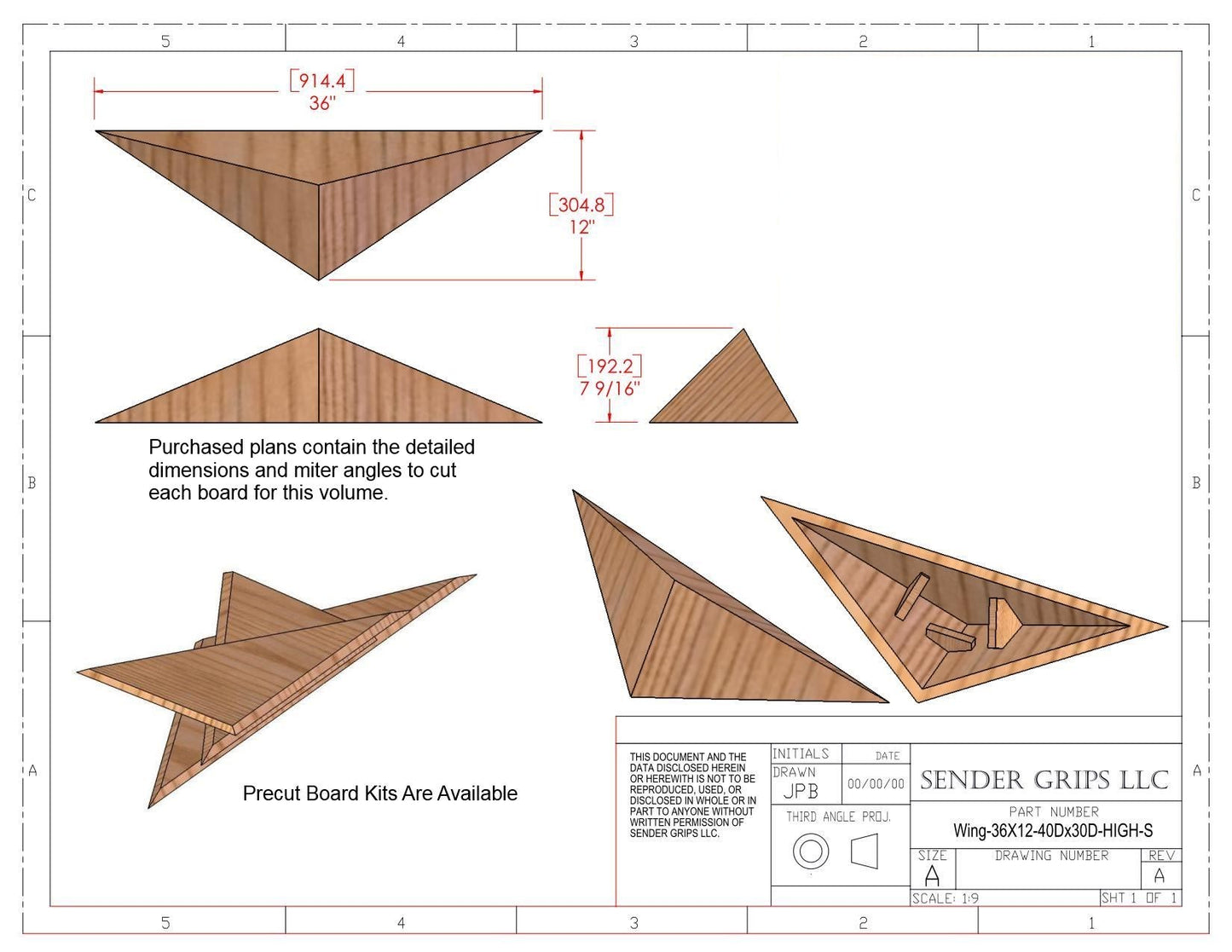 Wing Triangle Climbing Volume (Small, High) 36"(914mm)L x 12"(305mm)W Plans