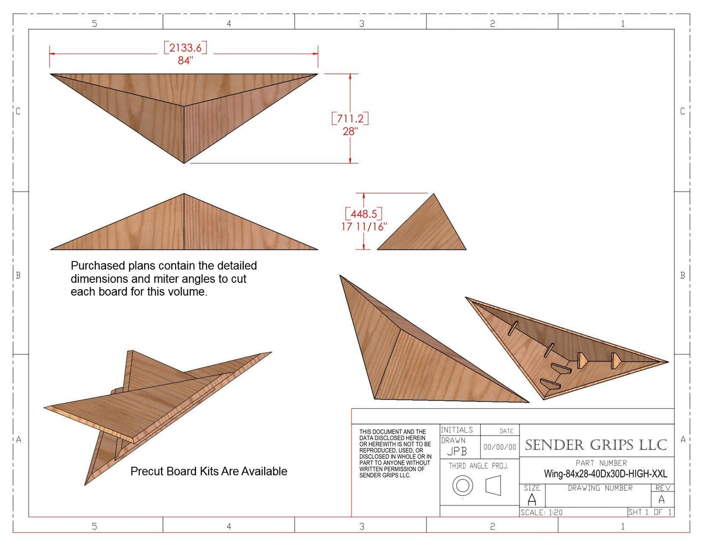 Wing Triangle Climbing Volume (XX Large, High) 84"(2134mm)L x 28"(711mm)W Plans