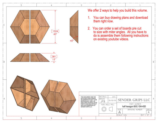 Split Hexagon Climbing Volume (X Large)  60"(1524mm) dia x 15"(381mm) Tall Plans