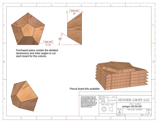 Pentagonal Flat Top Volume (X Small) 16"(406mm) Dia. x 8"(203mm) x 30 Deg Side  Plans